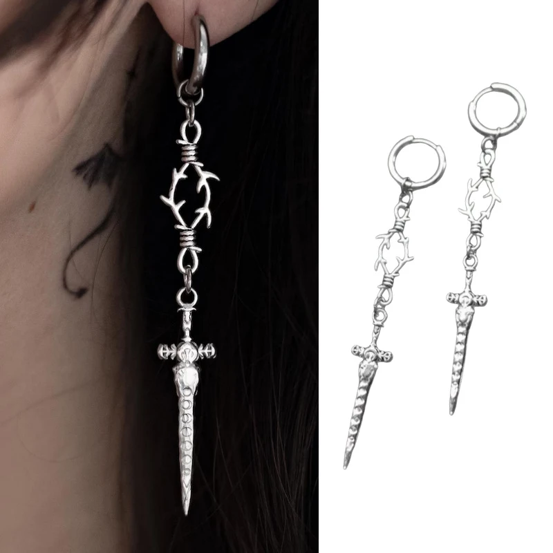 Gothic Vintage Barbed Cross Sword Earrings For Women Fashion Cool Punk Rock Party Jewelry Accessories Gift