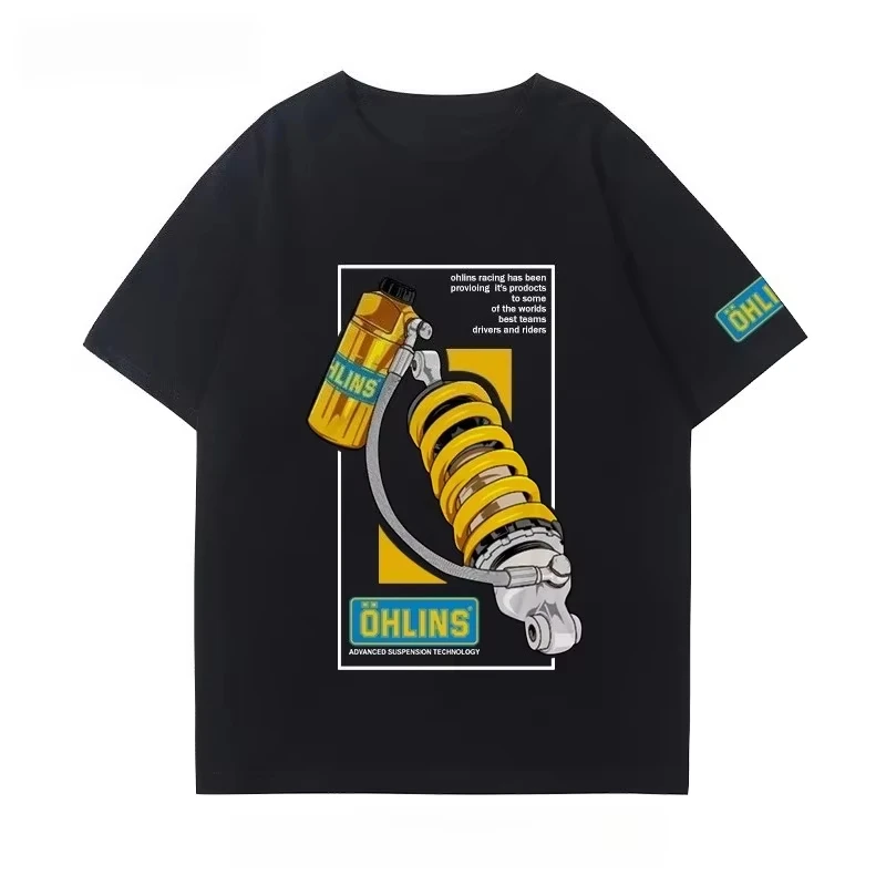 2026 OHLINS Motorcycle Shock Absorber Modified T-shirt Clothes Casual Trendy Brand Men's Women's Car Club Crew Neck Ins Y2k view 6