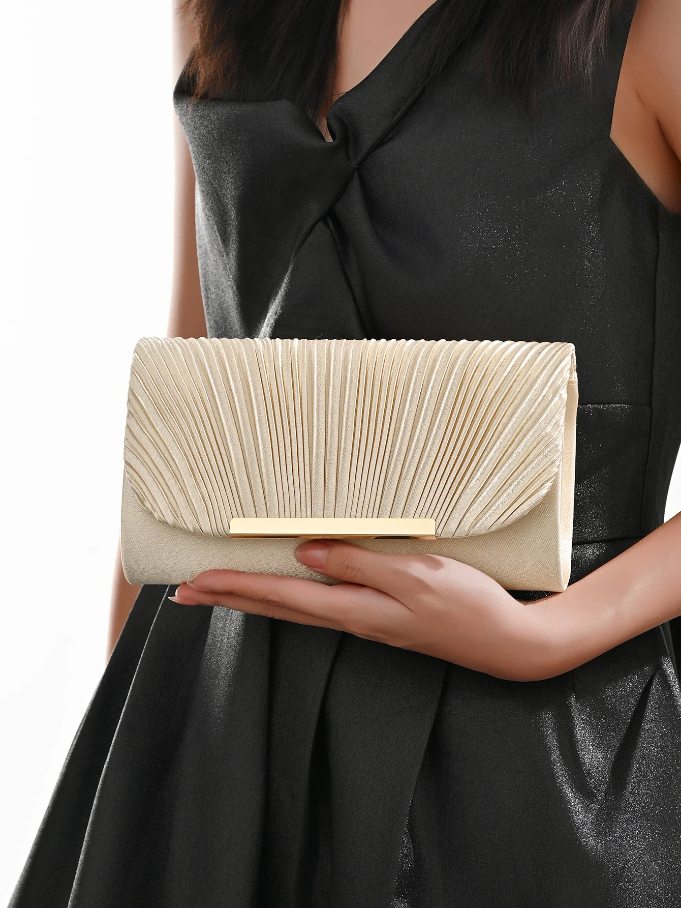 Damen-Abendtasche, Neue Kleine Quadratische Tasche mit Kette, Plissee-Design, Geeignet für Partys, Hochzeiten, Bälle, Bankette – Detail 3