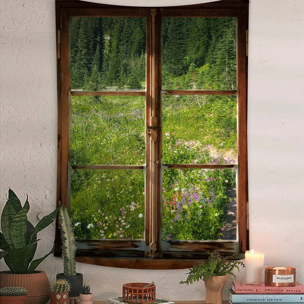 المناظر الطبيعية الخضراء نافذة نسيج الفن الطباعة الفن الخيال العلمي غرفة ديكور المنزل جدار ديكور فني #2