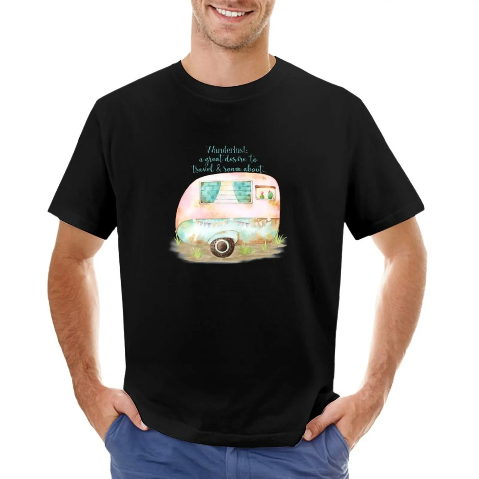 

Watercolor Retro Vintage Caravan Scene - for the wanderlust road trip enthusiast who loves to glamp. T-Shirt