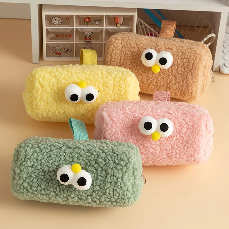 Large Capacity Cartoon Plush Pencil Storage Bag Portable Cute Zipper Pencil Pouch Stationery Organiser School Supplies Gifts