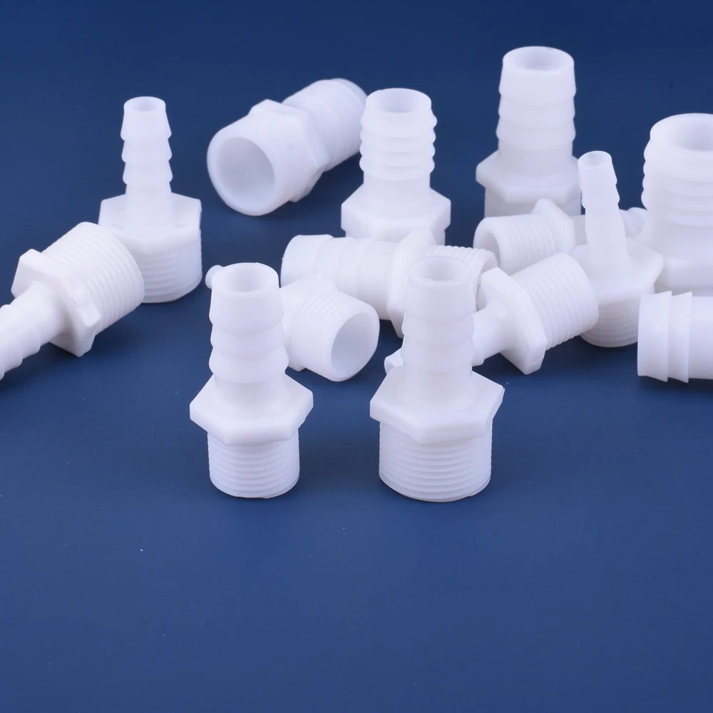 Plastic Pipe Fitting Pagoda Barb to 1/2 3/4 BSP Male Thread White PE Coupling Straight Fish Tank Hose Connector