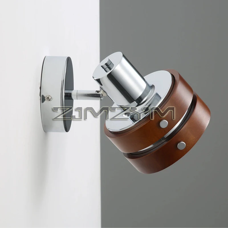 Antique Solid Wood Wall Light Rotatable Bedroom Bedside Lamp Cafe Chrome Retro Decorative Wall Light