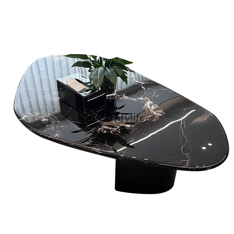 

2025 New Luxury Stone Coffee Table: Natural Venetian Brown Marble Abstract Design, Minimalist Furniture for Compact Homes