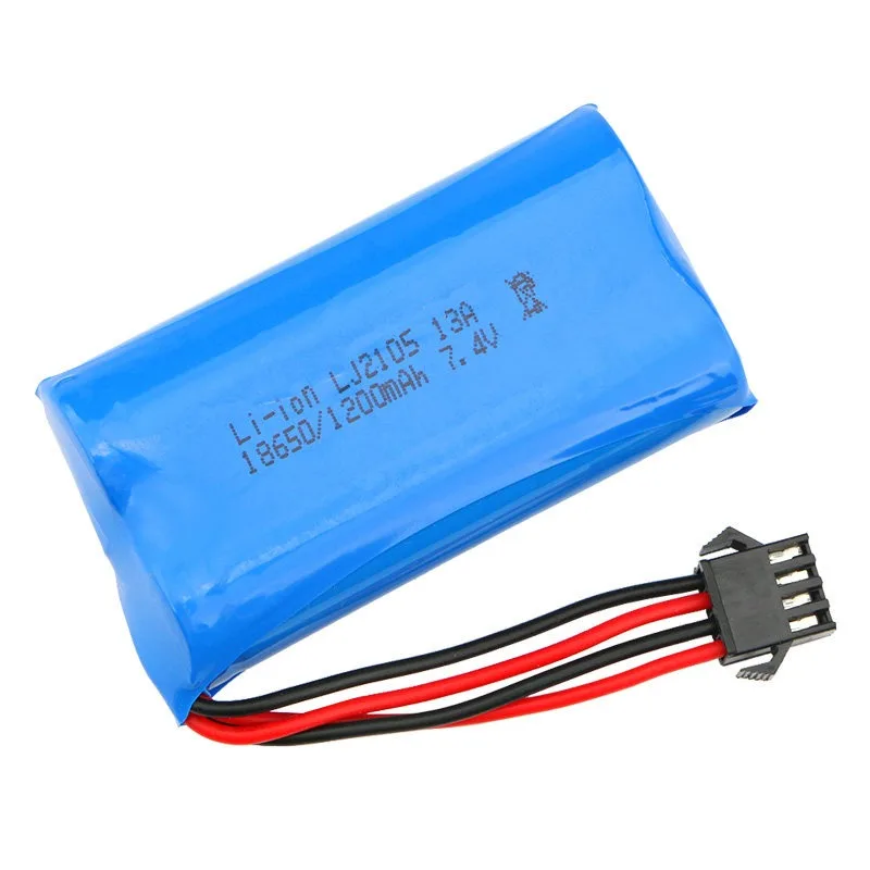 Replacement battery 7.4v 18650 rechargeable lithium battery 1200mAh for remote control cars, off-road vehicles, SM-4P port, 1PCS