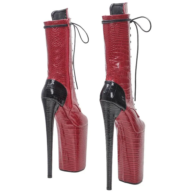 Auman Ale New 26CM/10inches PU Upper Red With Black Sexy Exotic High Heel Platform Party Women Boots Pole Dance Shoes 010