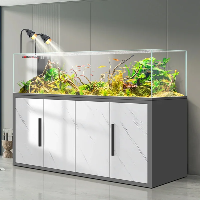 

Light luxury stream tank fish tank aquarium living room grass tank bottom filter ecological water-free floor