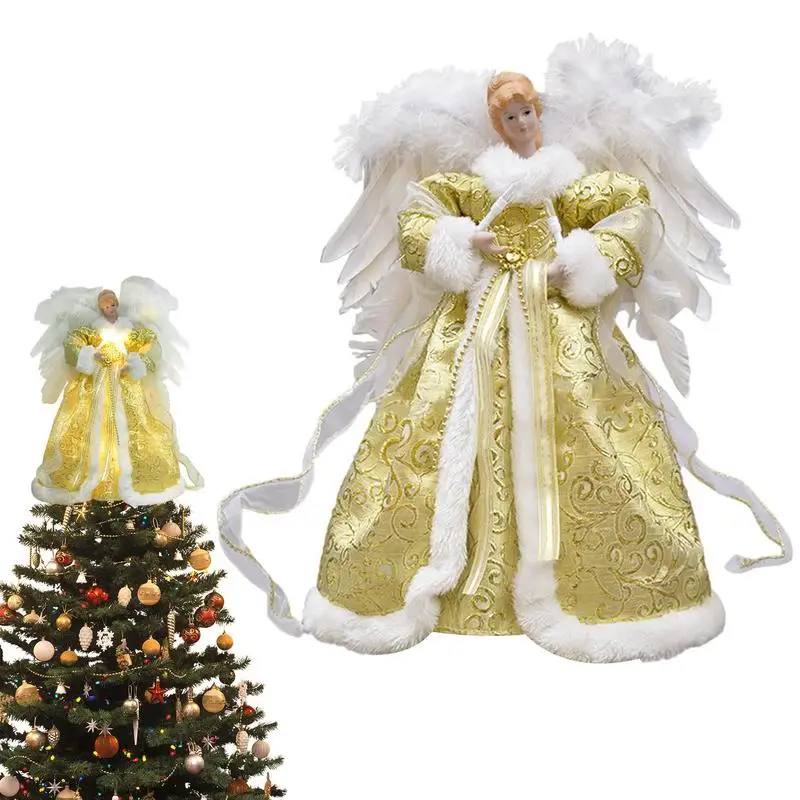 Luminous Angel Tree Topper Decoração de Natal LED Golden Tree Topper Multipurpose Tree Topper Com Luz Home Office Ornamento
