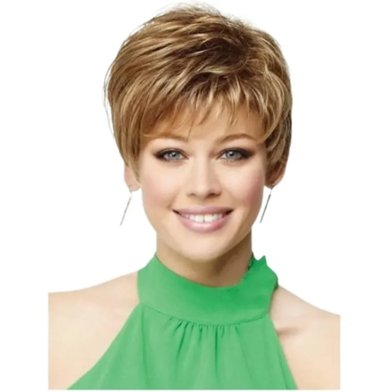 

European and American style synthetic straight wigs for women, short curly hair with gradient color