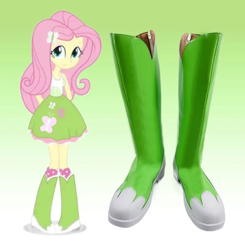 Equestrria Girls Fluttershy Cosplay Costume scarpe stivali fatti a mano in ecopelle