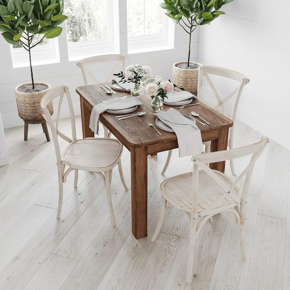 Rustic Brown Solid Wood Dining Table, Kitchen Table with Square Legs, Farmhouse Dining Table, 46