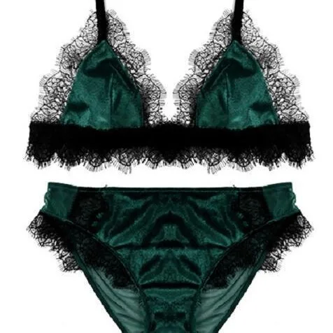 

New Sexy Lace Velvet Thin Cup Comfortable Steel Ring Brushed Bra Set Casual Style with Steel Ring /4 Cup Lace Fabric