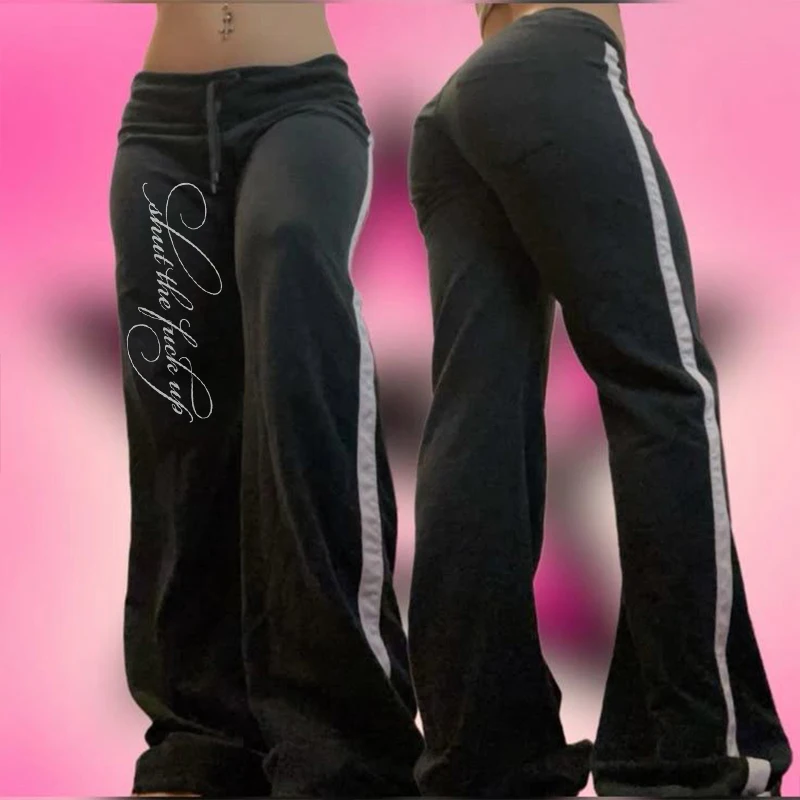 Pantalones deportivos de cintura alta de gran tamaño con estampado de letras Harajuku Hip Hop para mujer Y2K moda informal versátil suelta recta piernas anchas