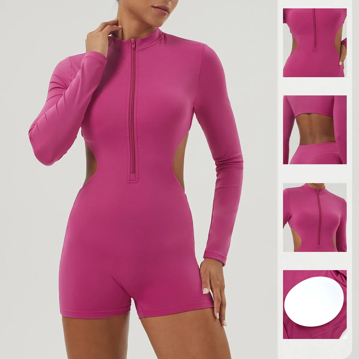 Waistless Yoga Jumpsuit Women Slim Hip Lifting Big Backless Long Sleeve Jumpsuit Gym Running Breathable Half Zip Fitness Clothes