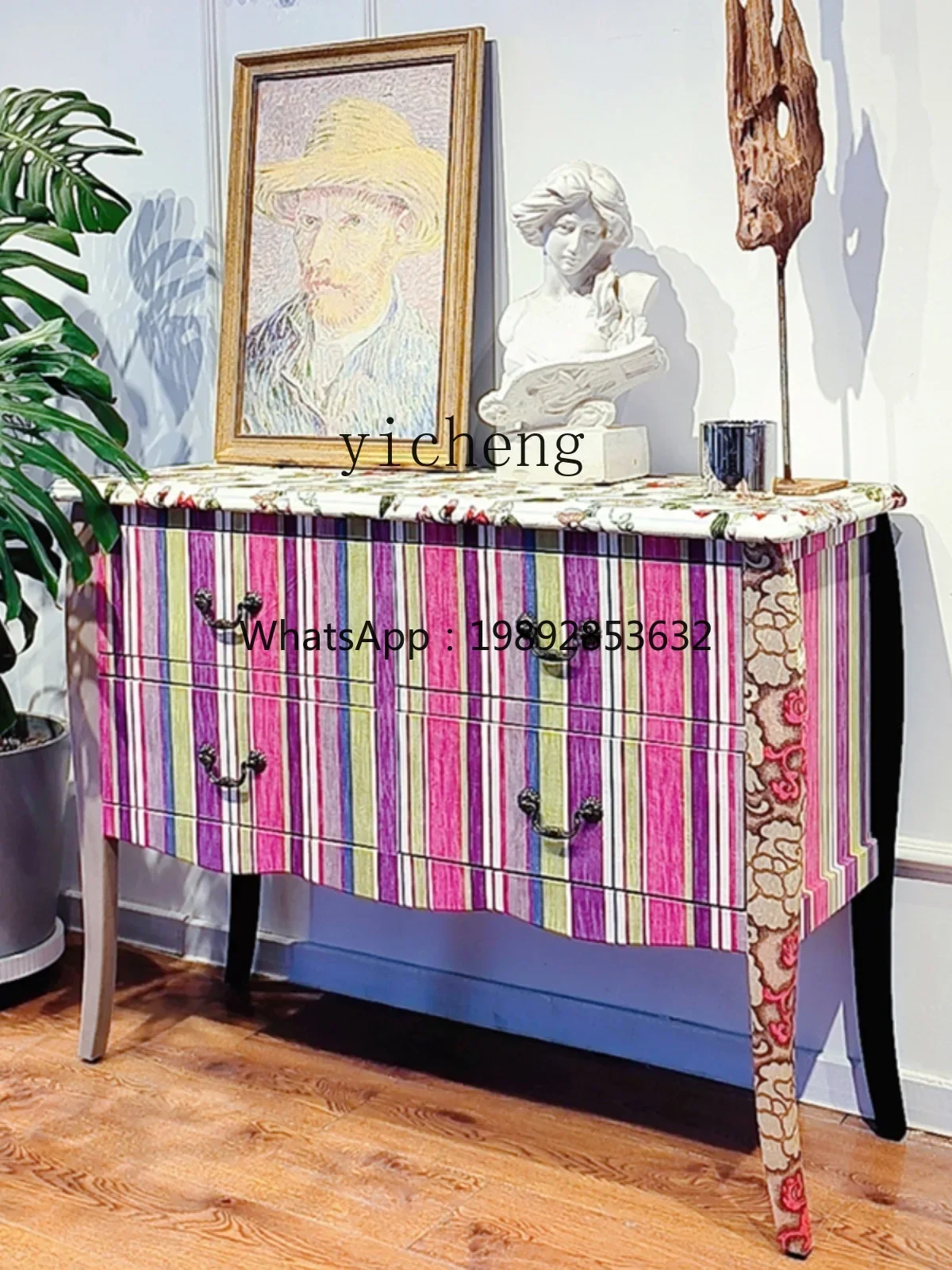 TQH retro living room entrance cabinet model room French art printing dining room storage cabinet
