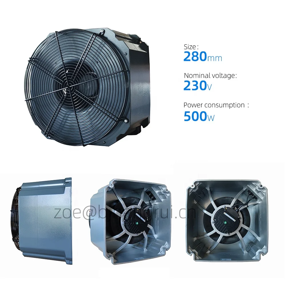 K3G280-RR04-H9 280mm 230V AC 520W 2.3A 2700RPM IP55 Ball Bearing Siemens Inverter EC Centrifugal Radiator Cooling Fan