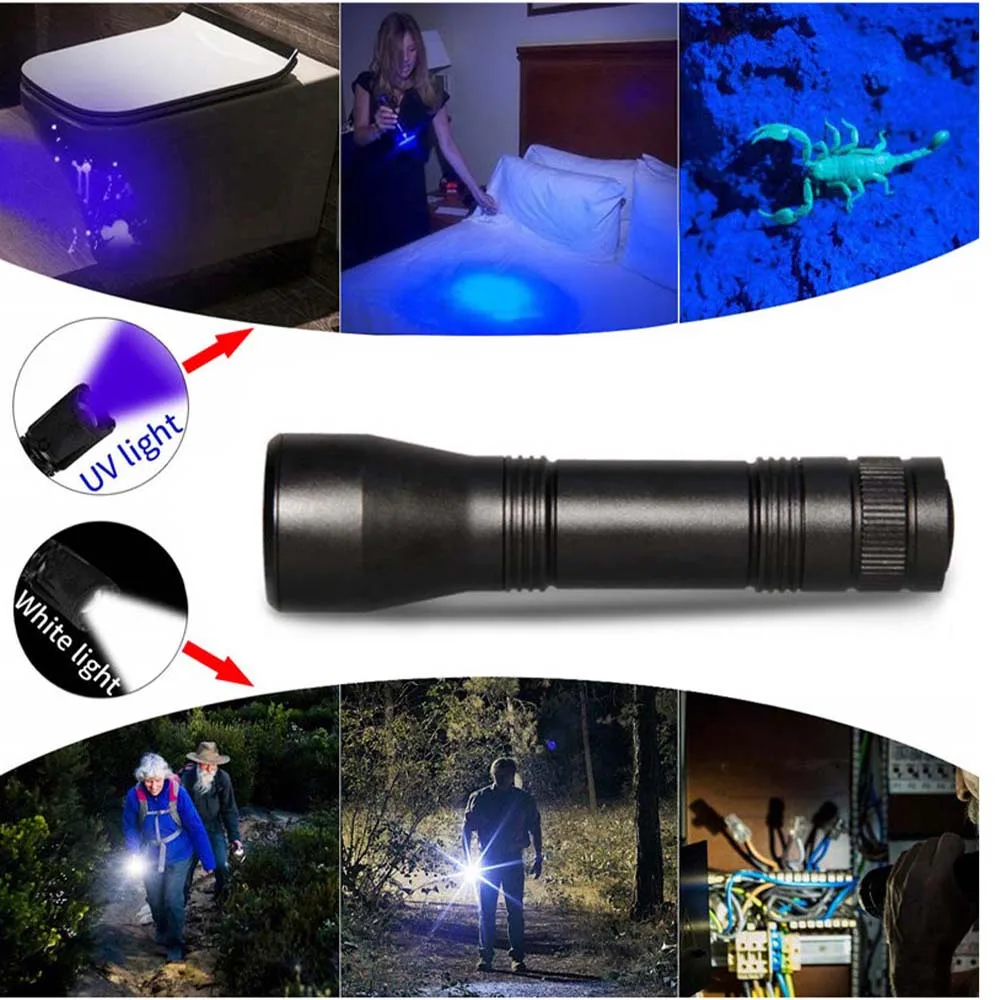 

LED UVC Flashlight 5 Modes Zoomable Flashlamp Powerful Torch Portable Outdoor Camping Lantern Lighting Decoration