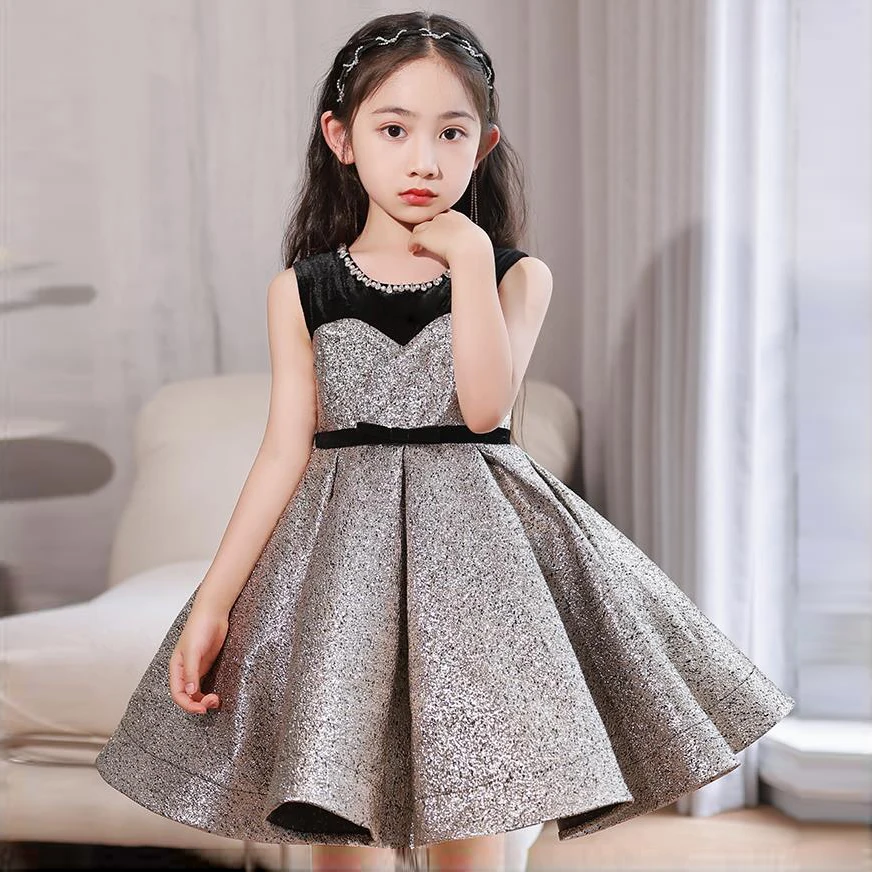 2023 Baby Girl Dress Luxury Vintage Party Dresses for Girls Kids Elegant Sequined Ball Gown for Banquet Children Formal Evening