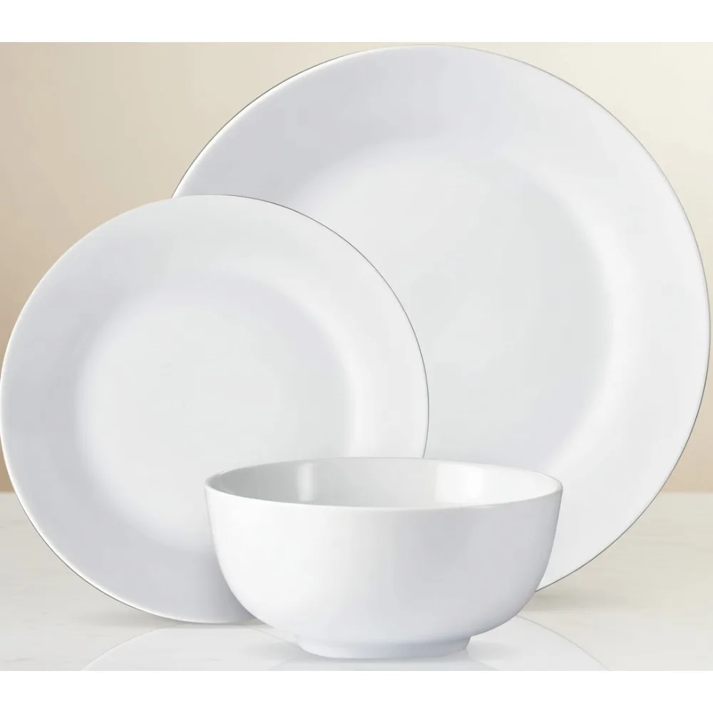 

12-Piece Modern Porcelain Dinner Set, Stackable White Ceramic Plates & Bowls for Everyday Family Meals