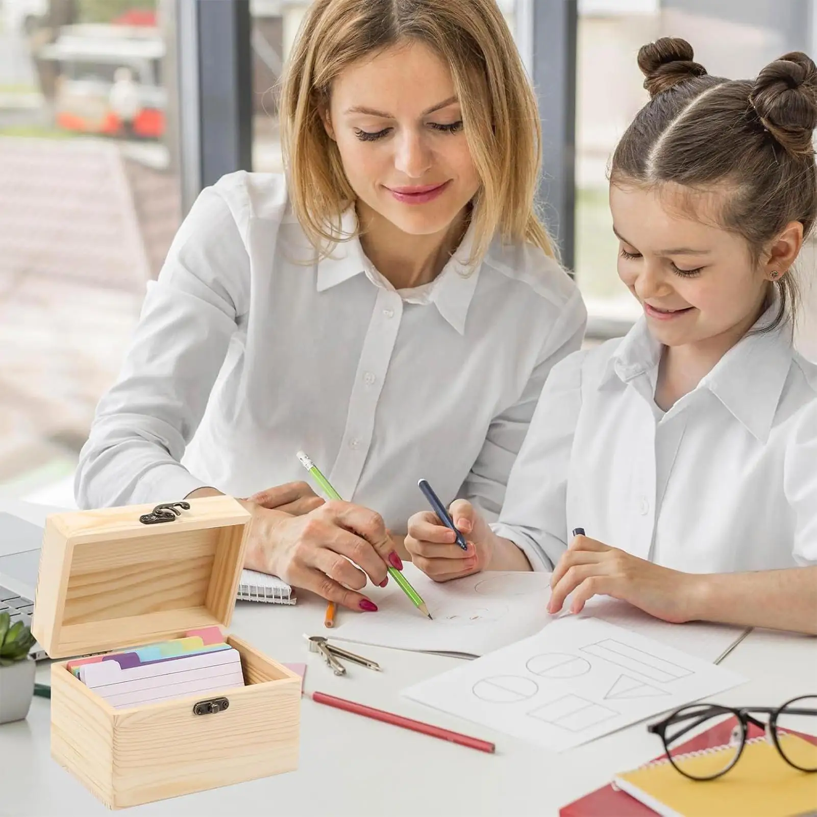 Almacenamiento de tarjetas de índice, caja porta tarjetas de notas de madera, suministros de estudio, estuche organizador de tarjetas flash para tarjetas de notas, sobre de papel, postal