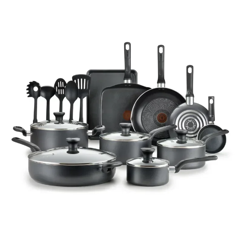 Easy Care Nonstick Cookware, 20 Piece Set, Grey, Dishwasher Safe  Cookware Set Non Stick