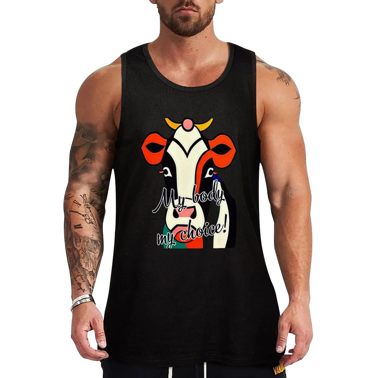 

AI cow, my body my choice. Tank Top Flexible Tank Top Stretch Fabric Casual Sleeveless