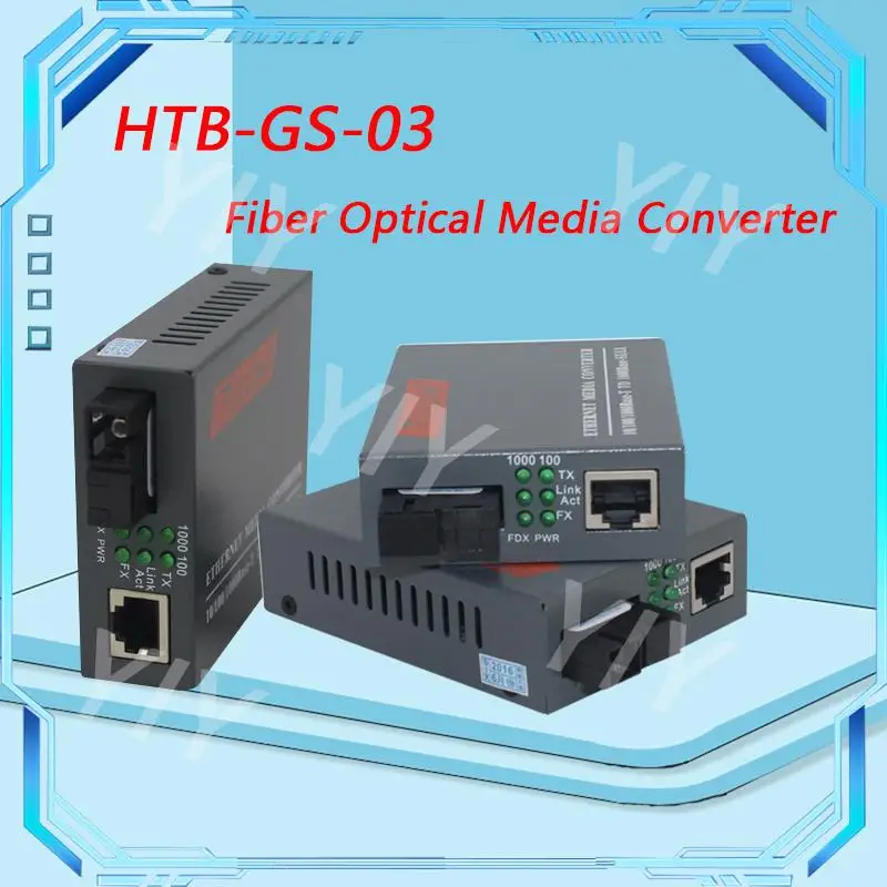 1 Pair HTB-GS-03 A/B Gigabit Fiber Optical Media Converter 1000Mbps Single Mode Single Fiber SC Port 20KM External Power Supply