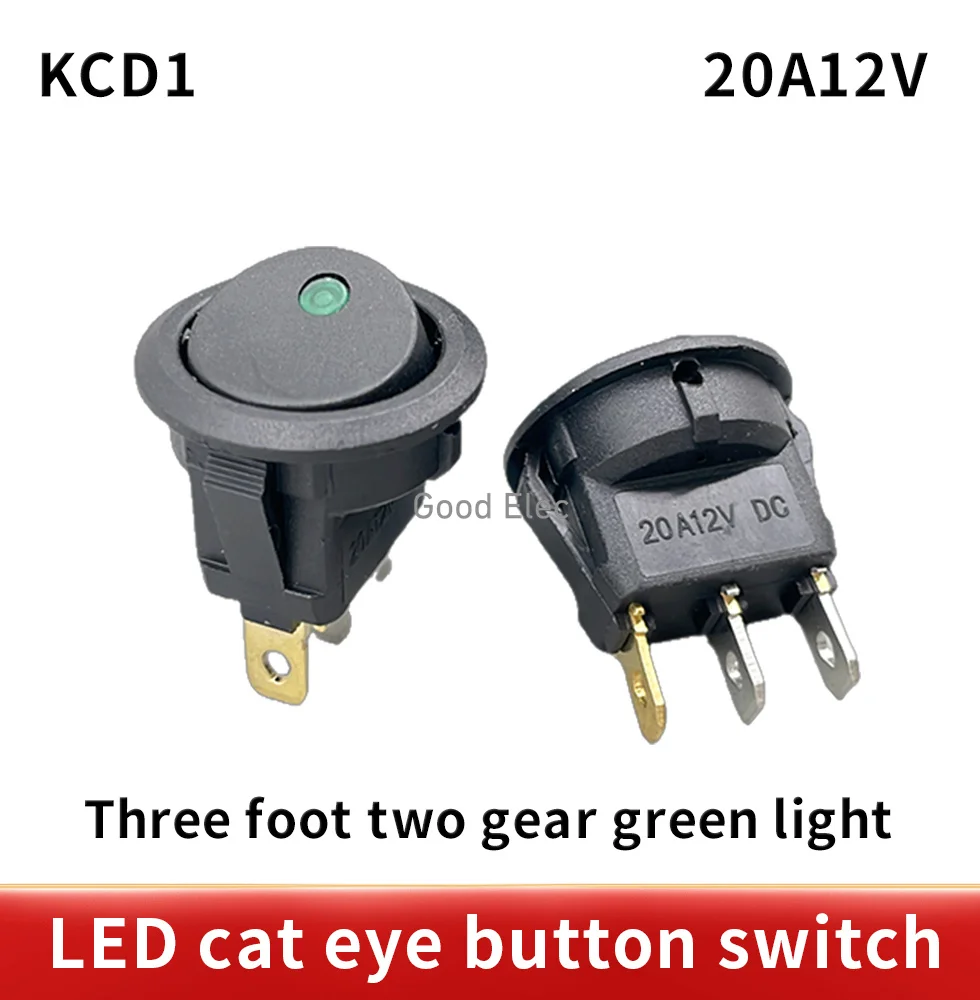 KCD1 ship type switch round 12V 220V with lamp cat eye LED lamp 3-pin, 2- Position rocker 16A ship type power SPST switch 1pcs