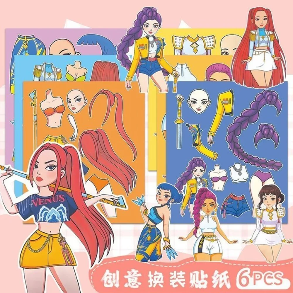 

a 6/18Sheets Funny Kpop Demon Hunters Cartoon Puzzle Sticker DIY Phone Laptop Luggage Graffiti Decals Fun for Kid Gift S S/@