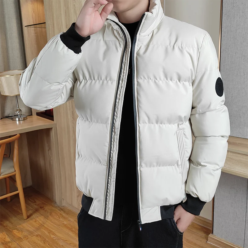 Winter Warm Parka Men's Fashionable Slim Solid Color Stand Collar Thickened Padded Jacket Classic Casual Youth Windproof Coat