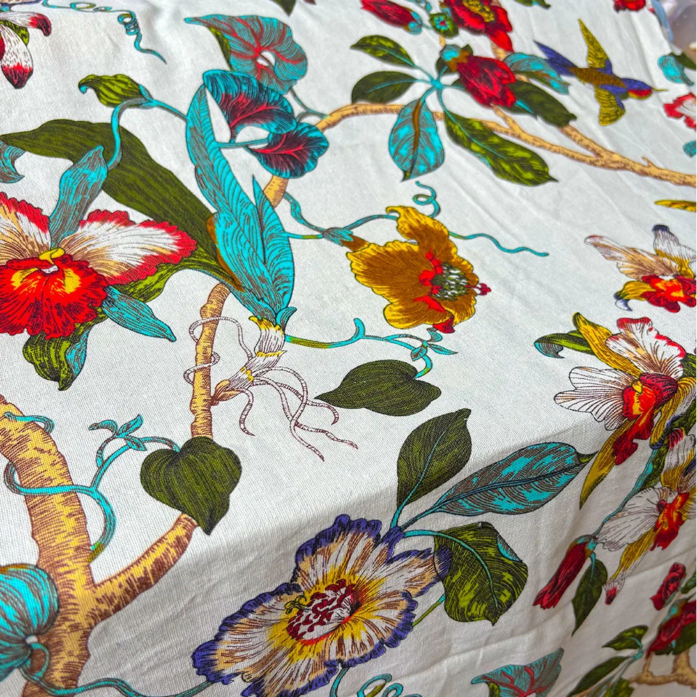 Classic Floral and Bird Linen Cotton Printed Fabric For Soft Goods Blanket DIY Patchwork Handicraft Clothes Furniture Upholstery