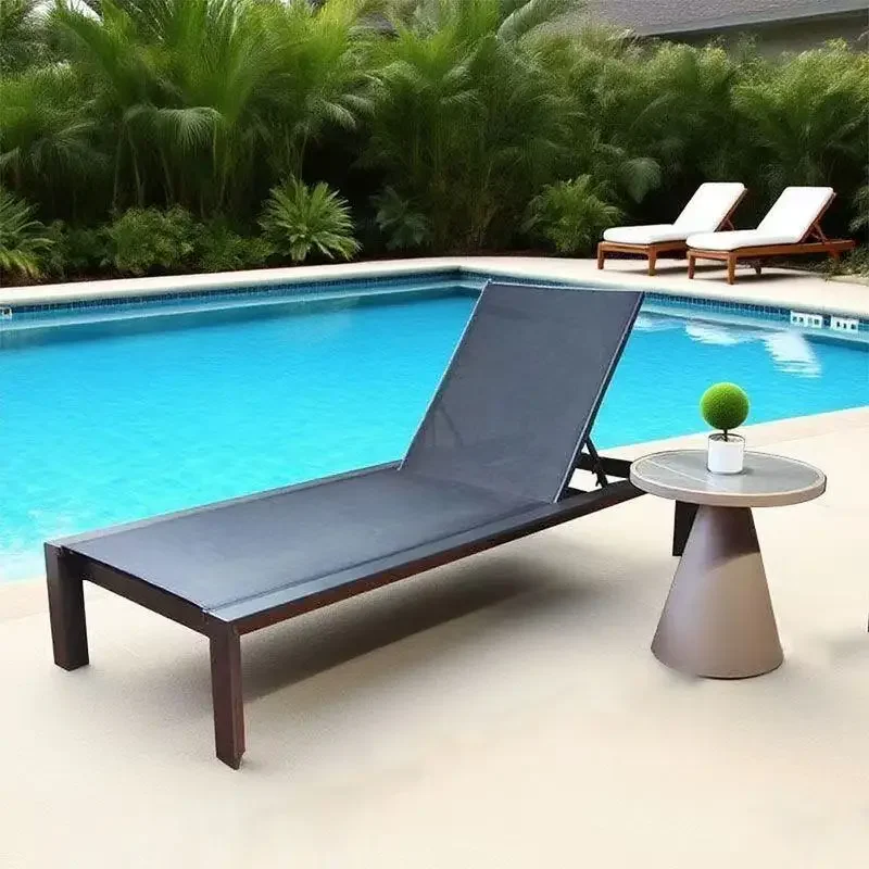 New Impact-Resistant Design Sun Loungers with Treslin Fabric Heat-Resistant and Rainproof Featuring a Textured Aluminum Frame