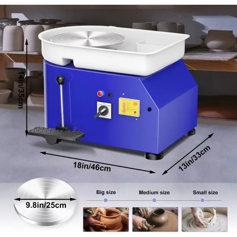 9.8 Inch Electric Pottery Wheel Metal 350W Clay Work Forming Machine DIY Ceramic Making Tool