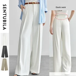 SENTUBILA Women's Tailored Trousers Formal Solid High-waist Folds Twill Workwear Pockets Full-length Pants 2026 Spring 151K57704