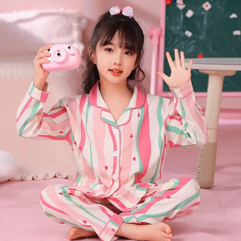 2024 Children\'s Pajamas Set Girls Autumn Pijamas Sweet Cute Long Sleeve Sleepwear Student Loungewear Fashion Home Clothing Gift