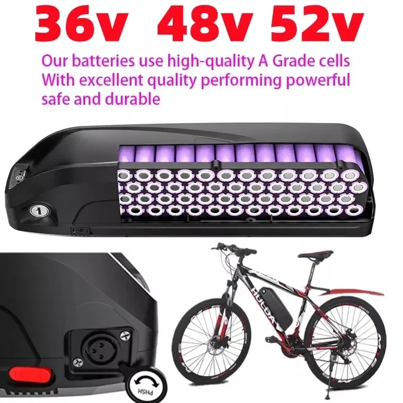 Original 36V 48V 52V Electric Bike Down Tube Battery 16ah 20ah 25ah 30ah 40ah 50ah 800W 1500W 2000W High Power Lithium Battery