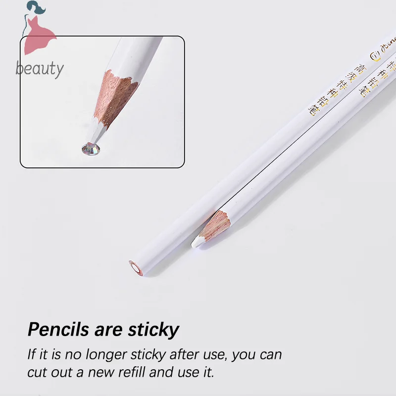 Prego Rhinestone Picker Point Broca Pen, lápis de cera branca para Manicure, refil auto-adesivo, ferramenta de arte DIY