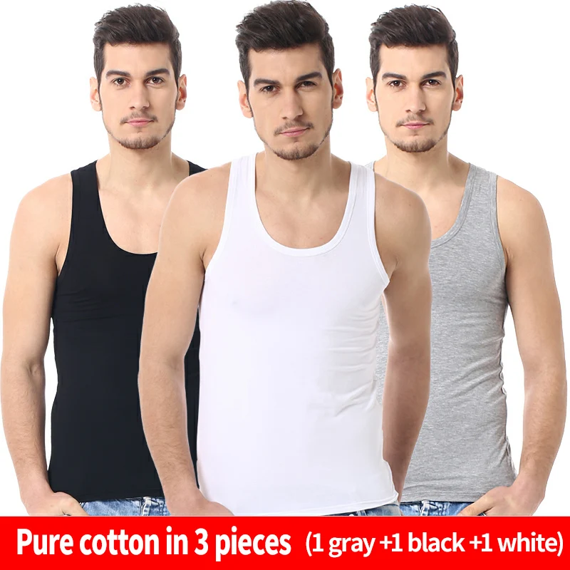 3-Piece Cotton Men\'s Tight Vest Young Men\'s Comfortable Leisure Fitness Vest Middle-aged And Old Men\'s Joker Sleeveless Vest