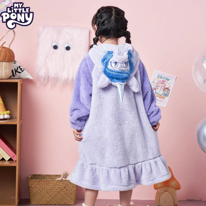 Kawaii My Little Pony Cartoon Plush Nightgown Pipp Petals Children Cute Winter Thickened Warm Pajamas Mid-Length Home Nightgown