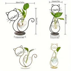Simple Cat Iron Flower Machine Heart-Shaped Hydroponics Vase Creative Home Living Room Dining Table Decoration
