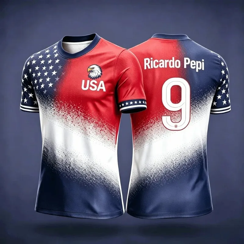 2026 Viral USA Print Front & Back Number Graphic Soccer Jersey Air-Flow Light Patriotic Game Day Keepsake for Sports Street OOTD
