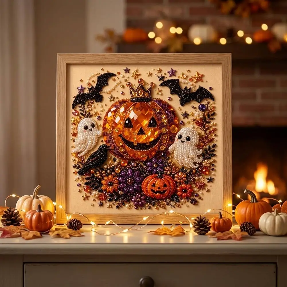 Halloween Geist & Kürbis 3D Perlenkunst DIY-Set 3D Perlenmosaik Bastelset Niedliche Schwarze Katze Geist Kürbis Leinwandkunst Heimdekoration – Detail 8