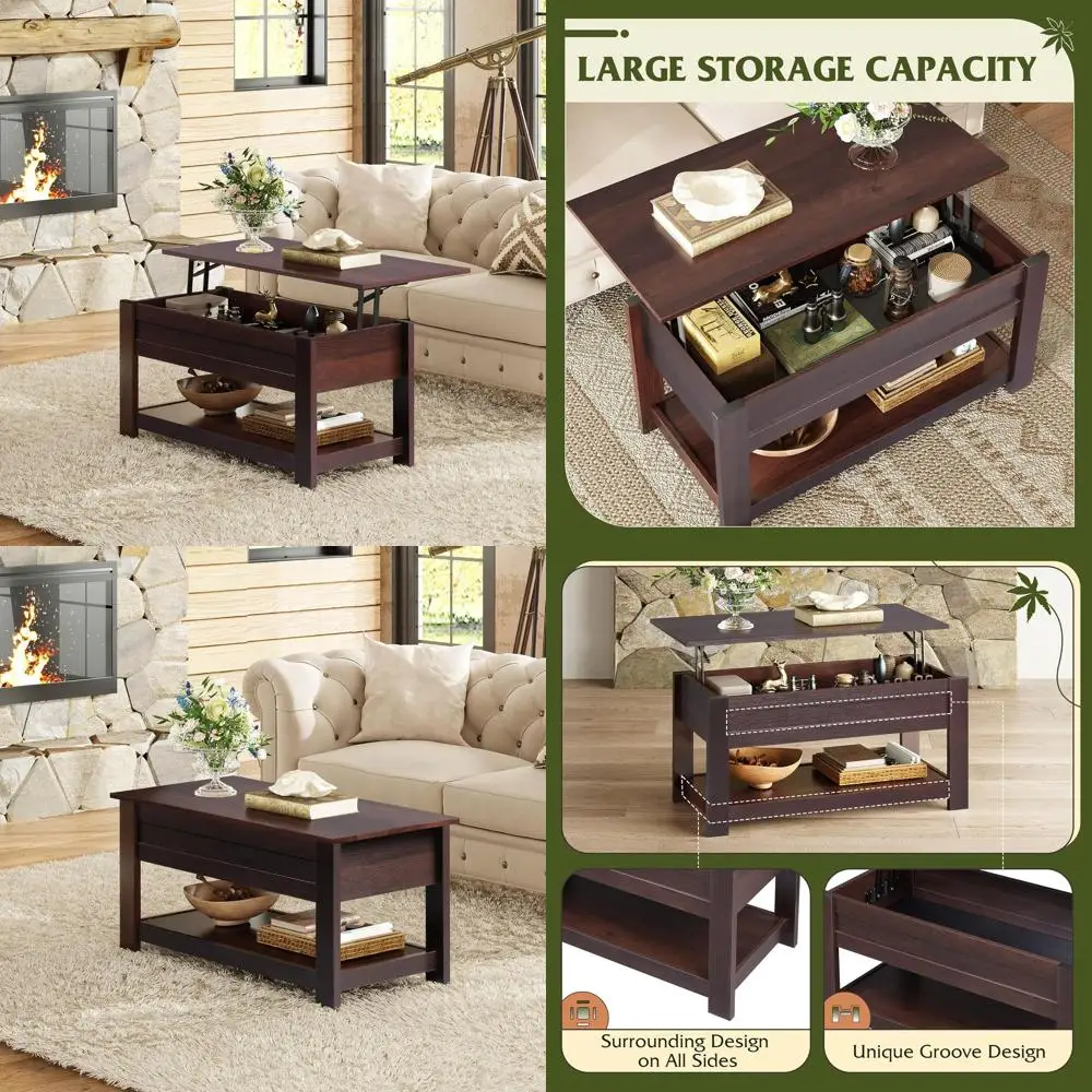 

39 Red-Brown Coffee Table with Storage Shelf for Living, Family, and Bedroom Use