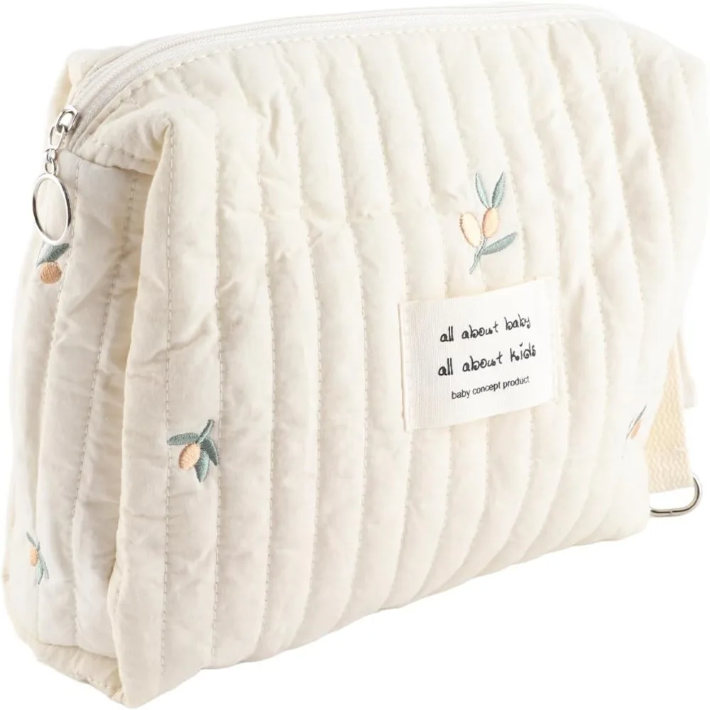 Stylish Quilted Cotton Diaper Tote Bag Lightweight Reusable Stroller Bag Diaper Storage Bag Travel Use