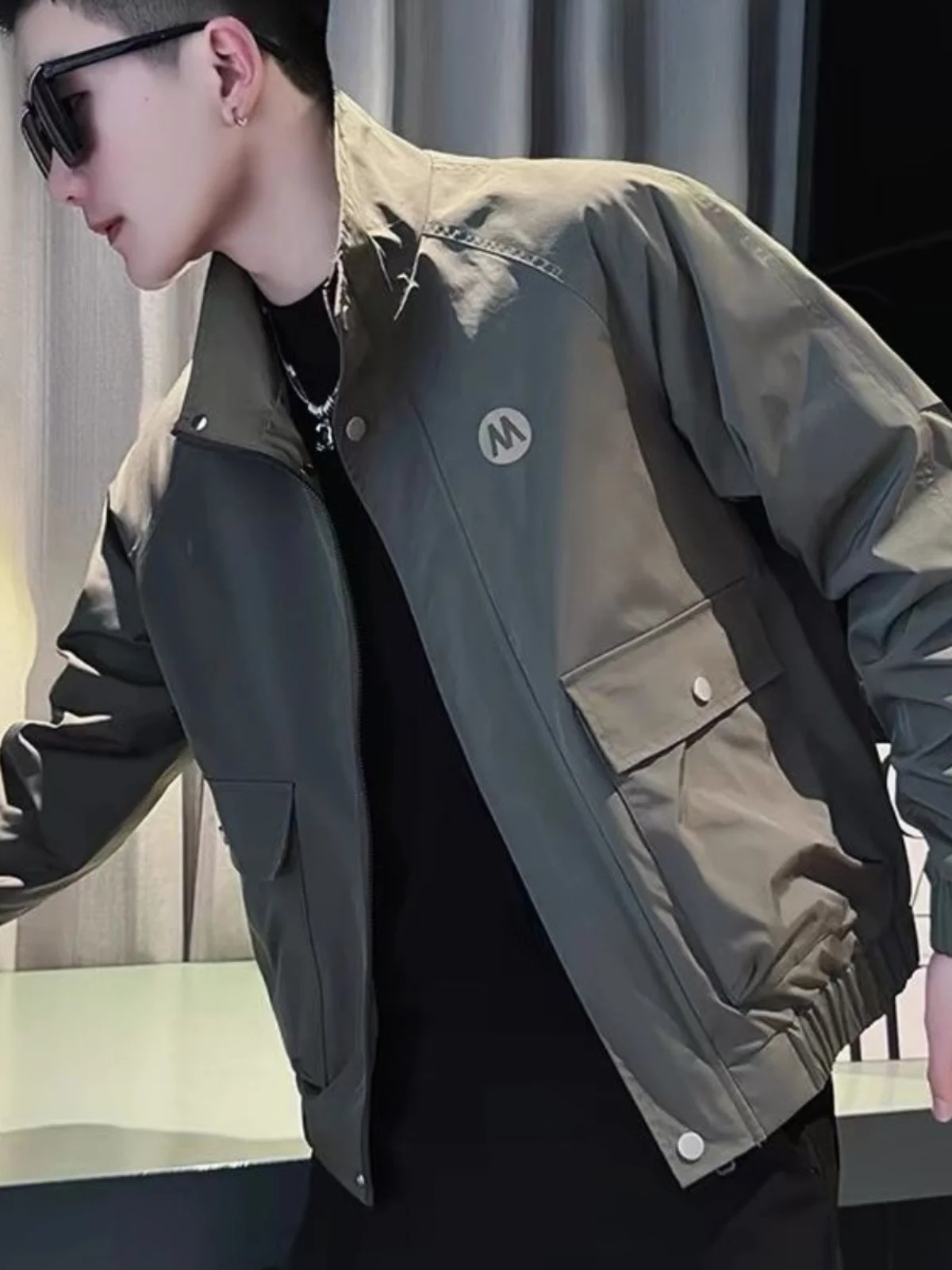 

2024 Spring New Sle Men's ort Stand Collar Jaet Casual Trendy Brand Youthful Ox Cloth Workwear Windproof Zipper