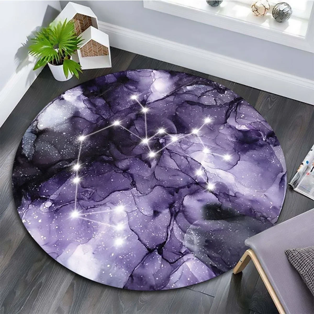 Twelve Constellation Round Carpet Capricorn Virgo Leo Universe Nebula Print Rug Living Room Bedroom Area Rug Door Mat Home Decor