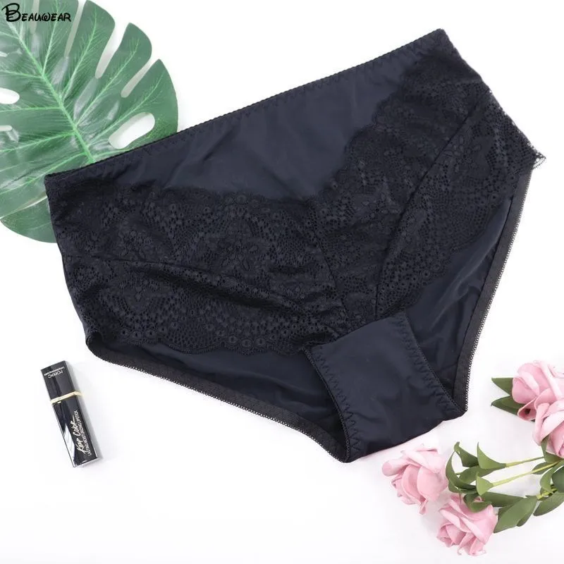 

Beauwear Sexy Women Panty Floral Lace Underwear Plus Size Female Brief Ultra Thin Underpants For Ladies Black Beige Whhite 7XL