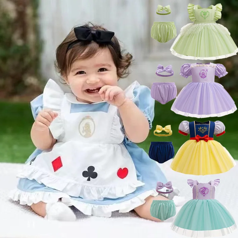 Toddler Princess Headband + Jumpsuit Underpants Clothing Set Infant Romper Baby Girl Outfit Clothes