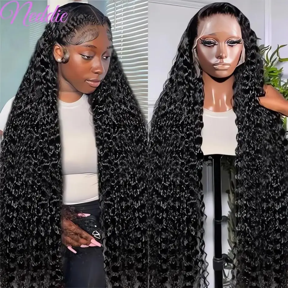 Perruque Lace Front Wig Deep Wave brésilienne bouclée, perruque HD, pre-plucked, 13x6, 30/40 pouces, pour femmes